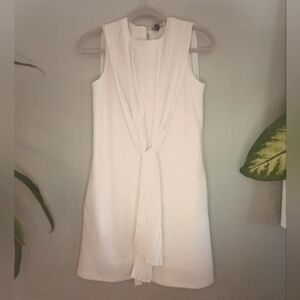 Gracia Flowy Sheath Dress With Pleated Sheer White Draped Knotted Overlay